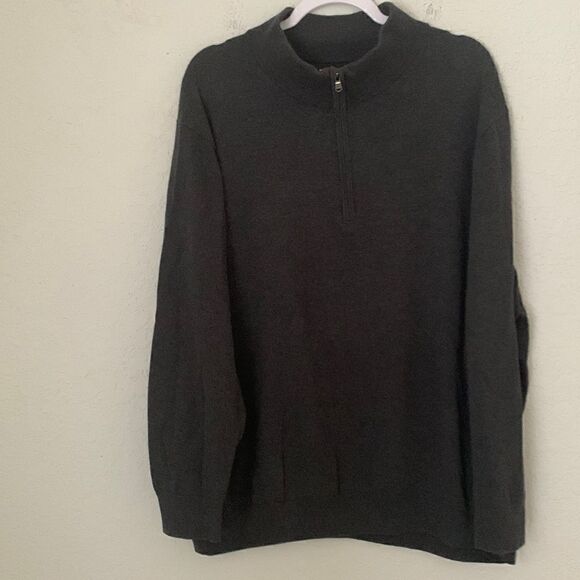 HB Cotton Gray 1/4 Zip Front Mock Neck Sweater Pullover Size 2XL - Picture 2 of 9